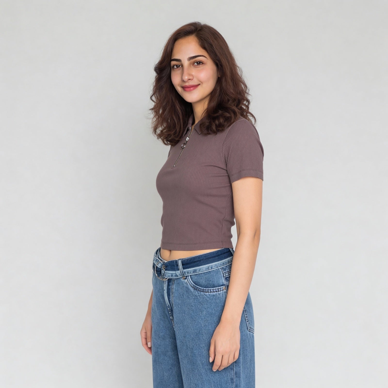 Polo Neck Cropped T-Shirt