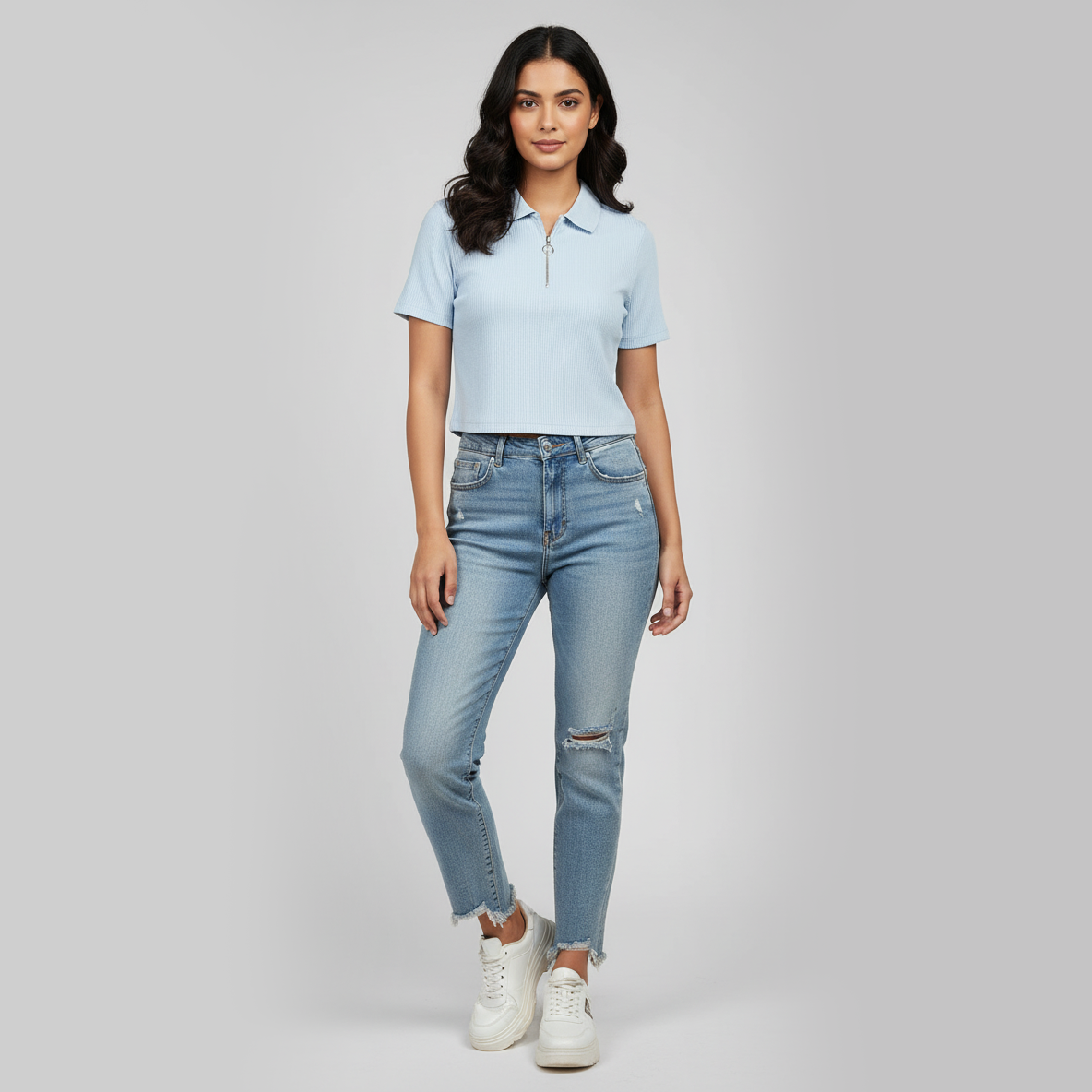 Polo Neck Cropped T-Shirt