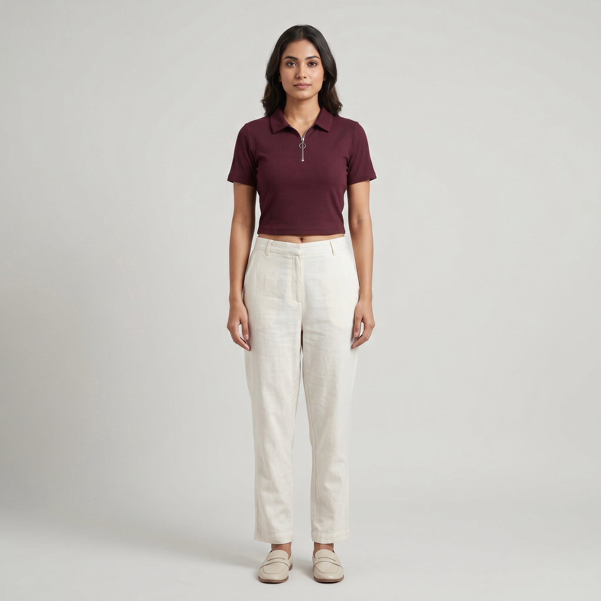 Polo Neck Cropped T-Shirt