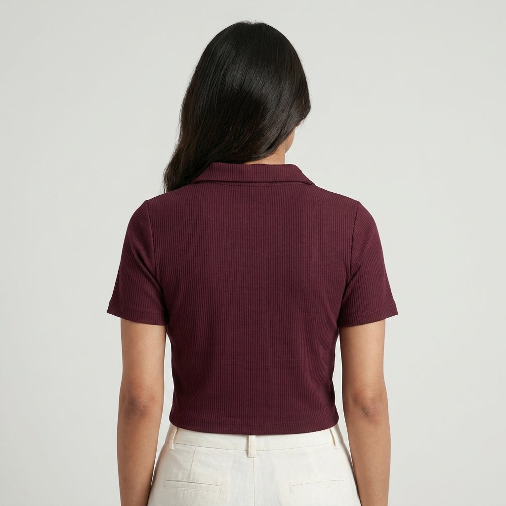 Polo Neck Cropped T-Shirt