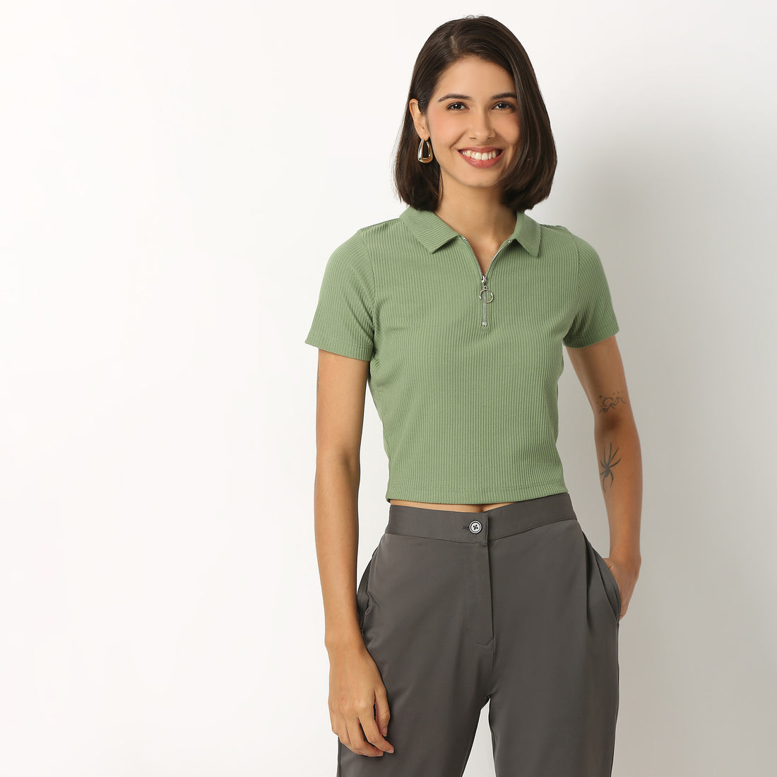 Polo Neck Cropped T-Shirt