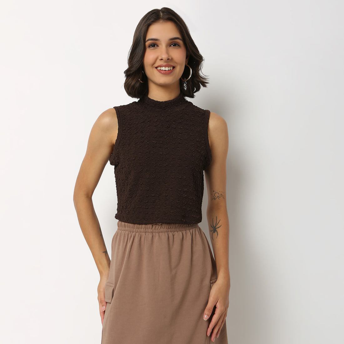 Polyester Spandex Structured Crop T-Shirt