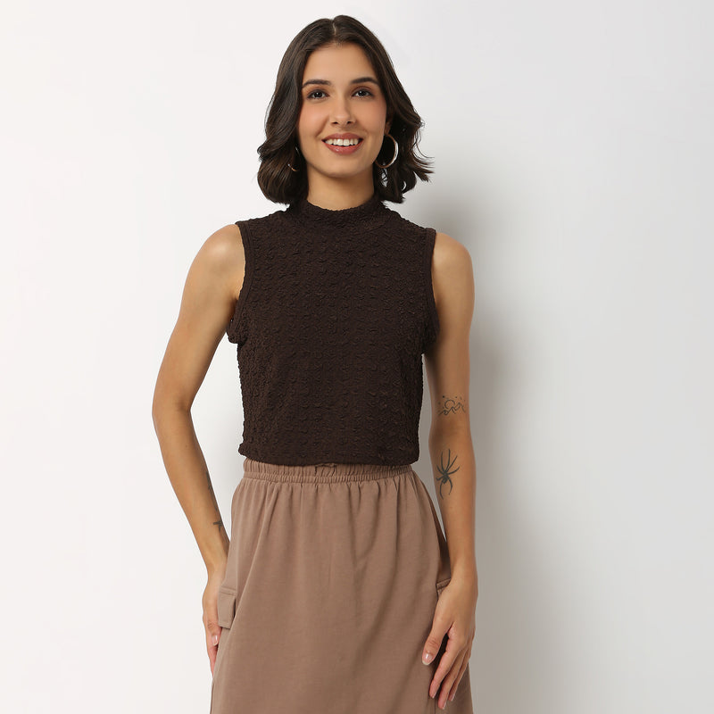 Polyester Spandex Structured Crop T-Shirt