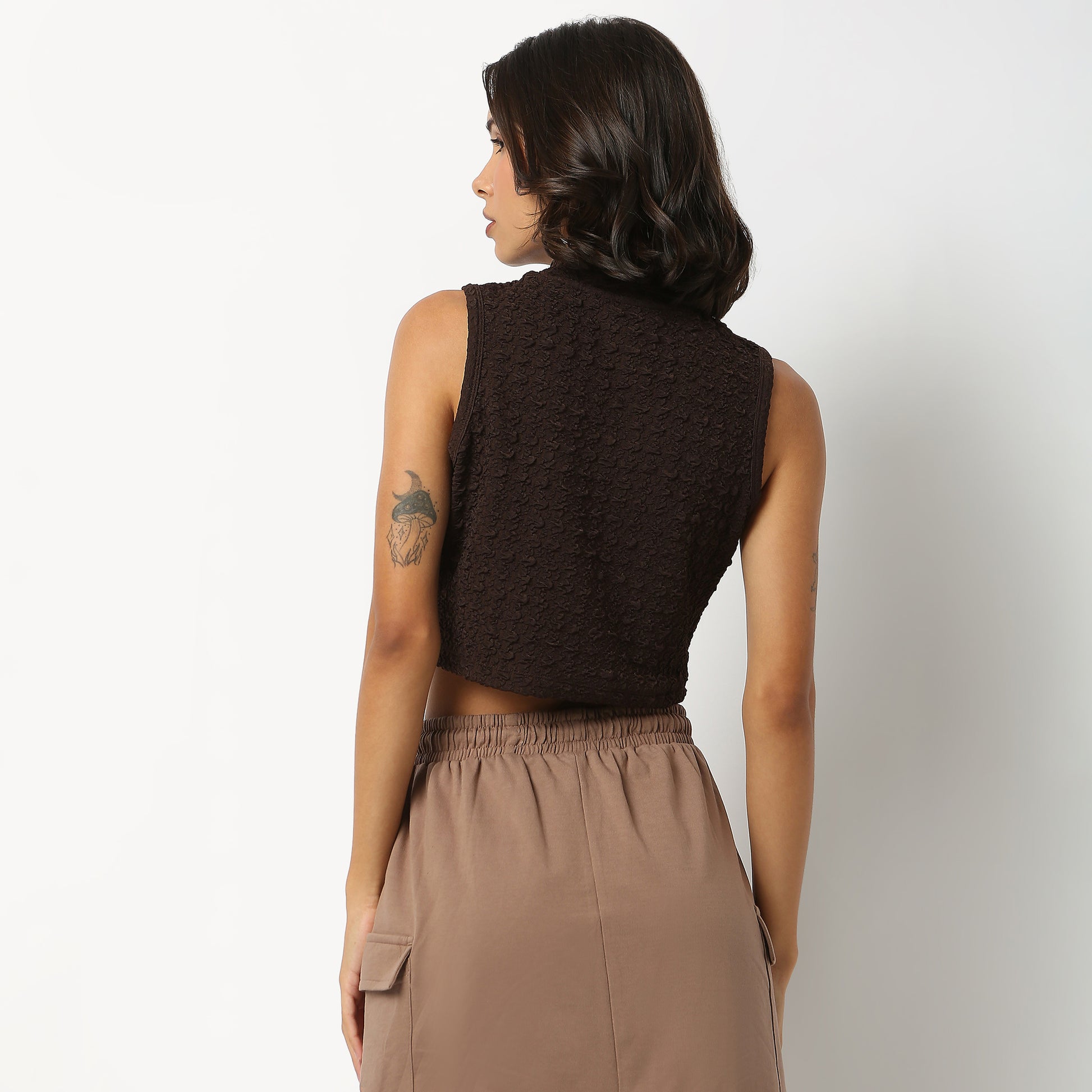 Polyester Spandex Structured Crop T-Shirt