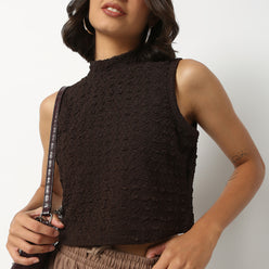 Polyester Spandex Structured Crop T-Shirt