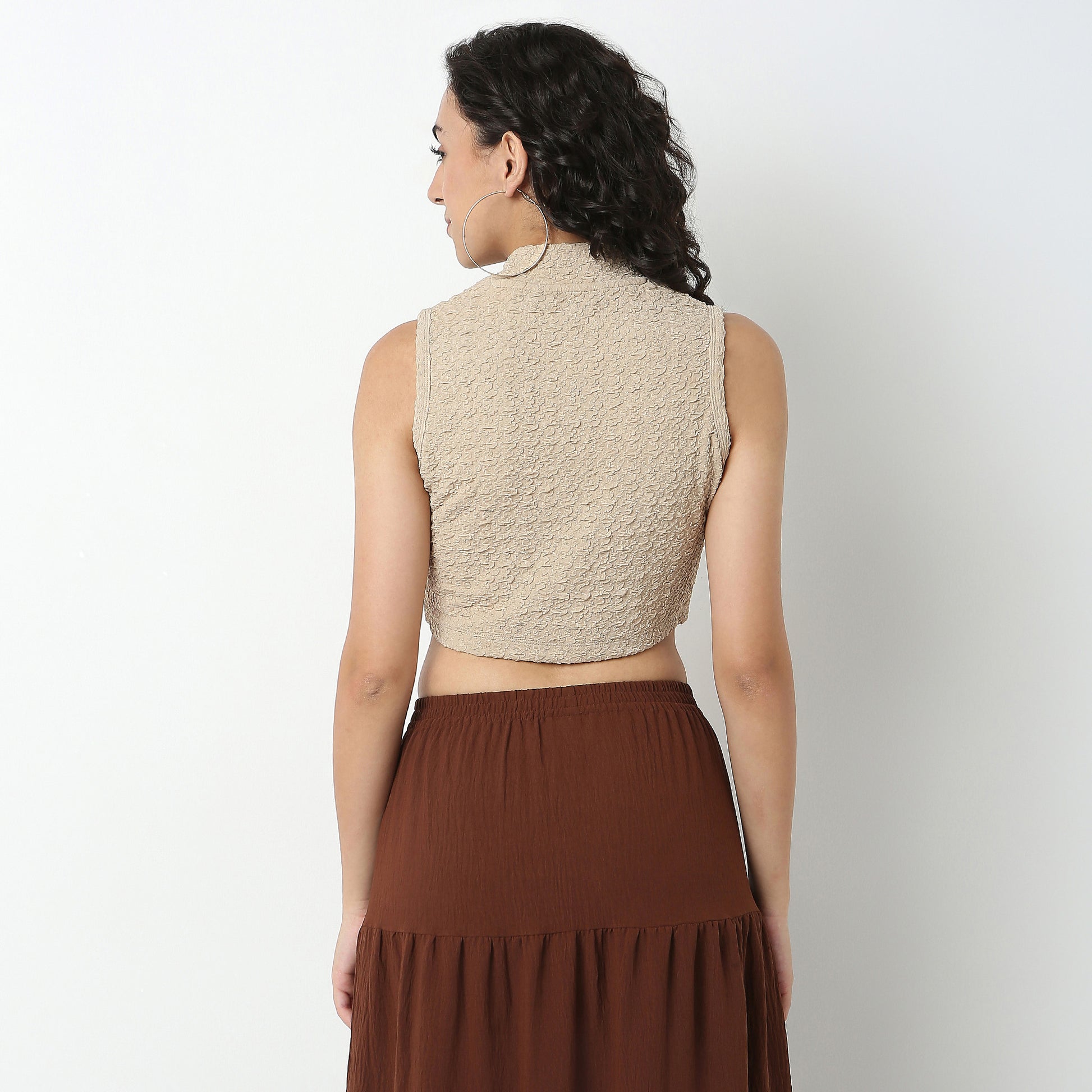 Polyester Spandex Structured Crop T-Shirt