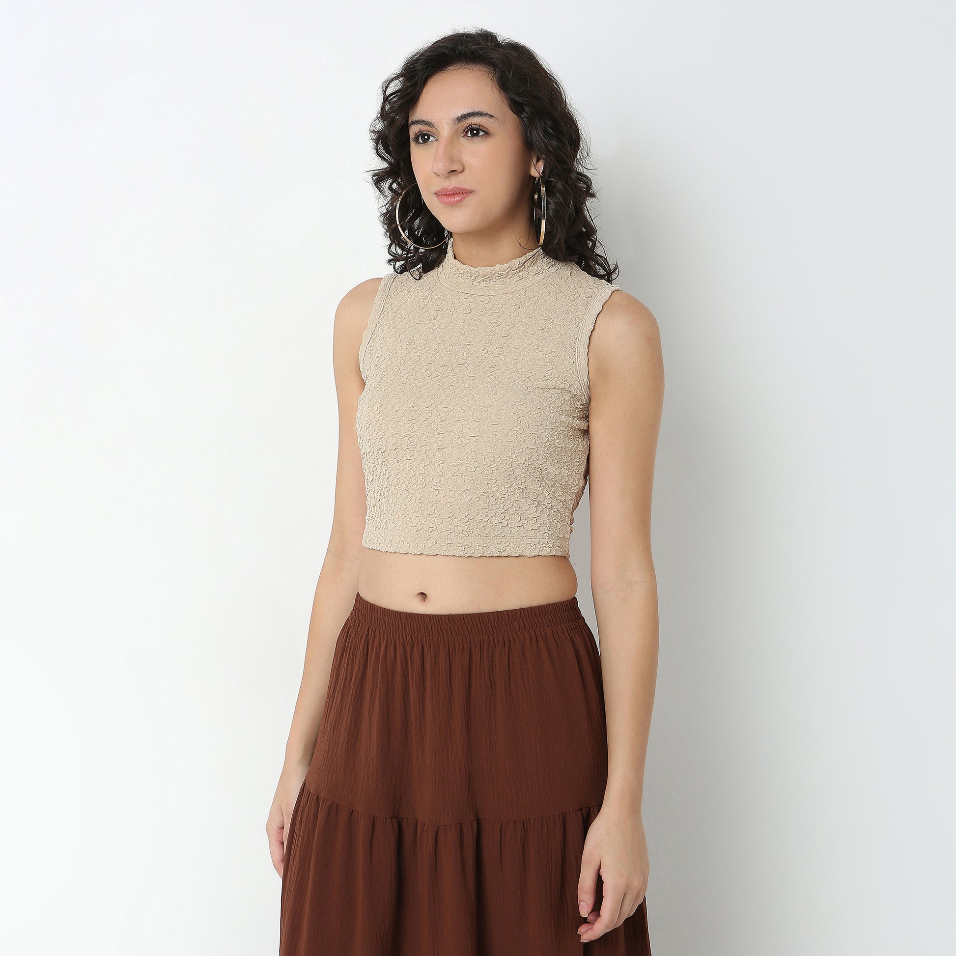 Polyester Spandex Structured Crop T-Shirt