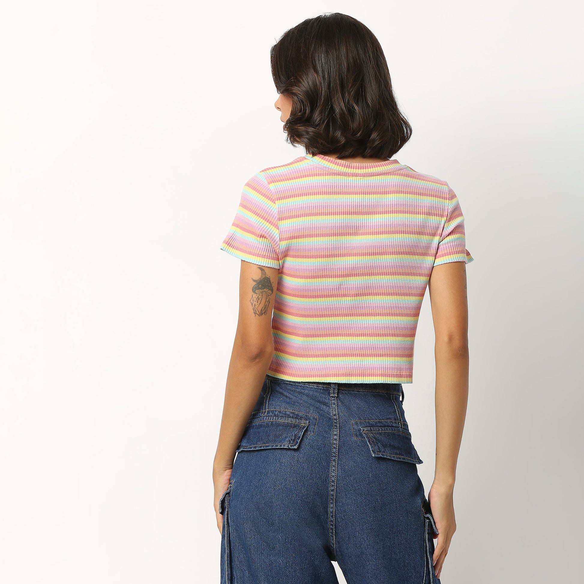 Striped Cotton Polyester Lycra T-Shirt