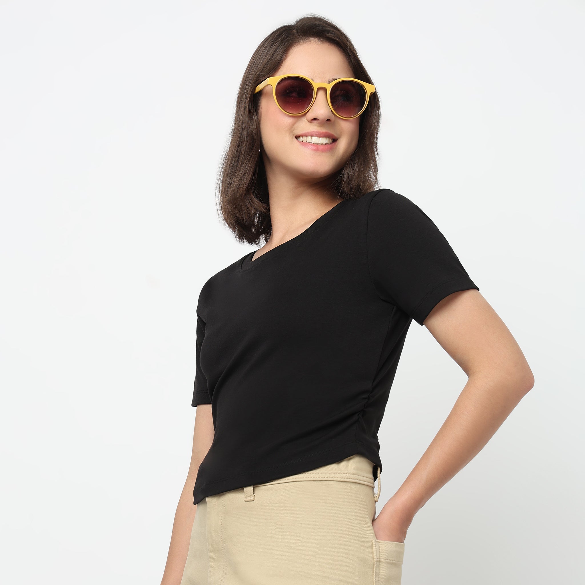 Cropped Side Ruched T-Shirt