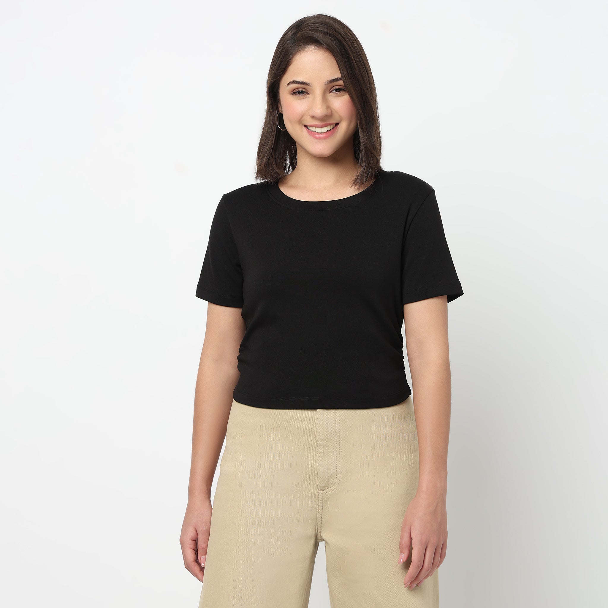 Cropped Side Ruched T-Shirt