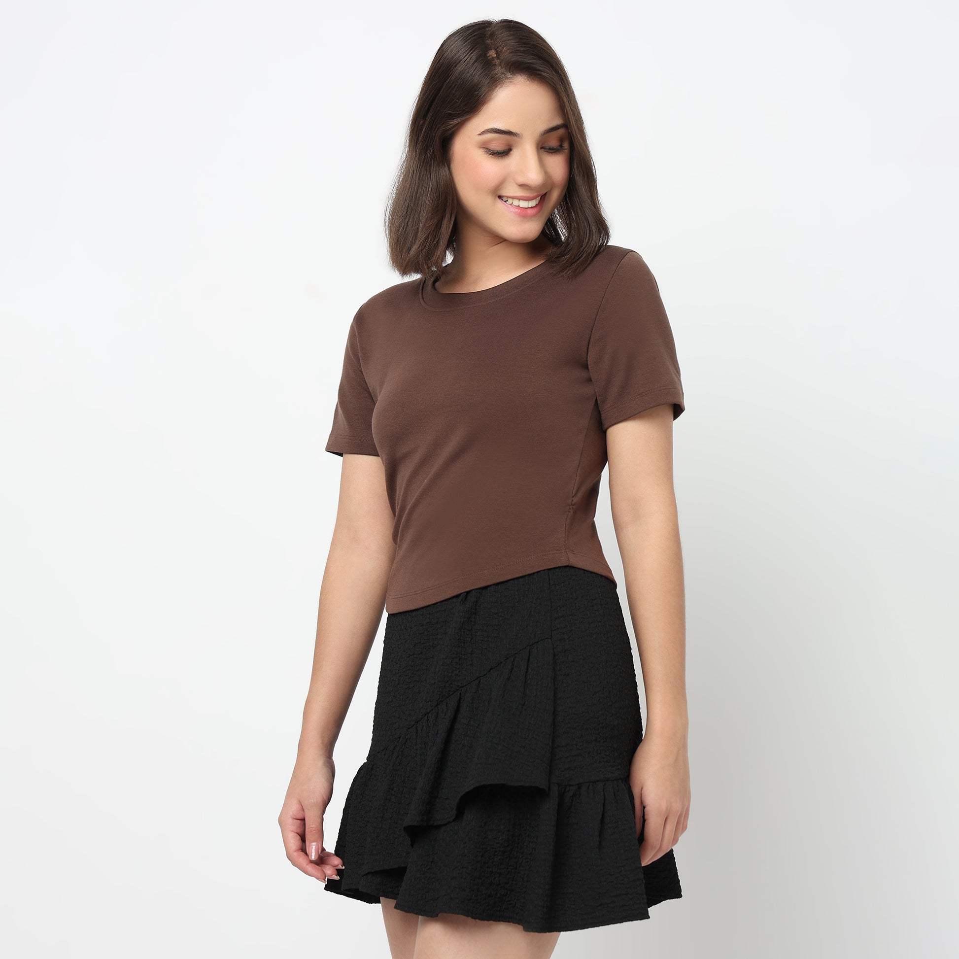 Cropped Side Ruched T-Shirt