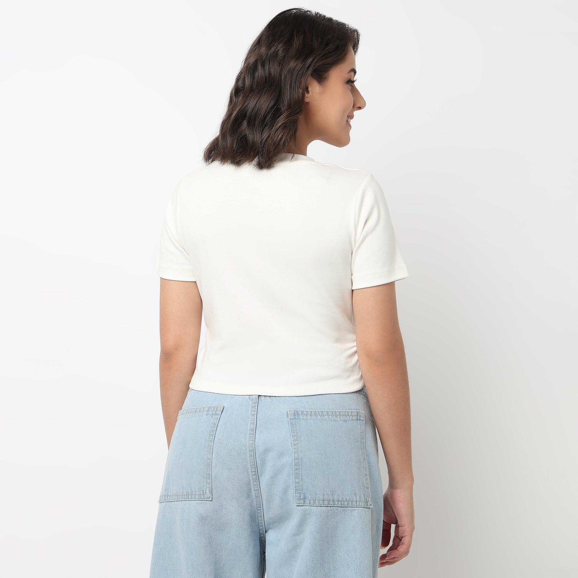 Cropped Side Ruched T-Shirt