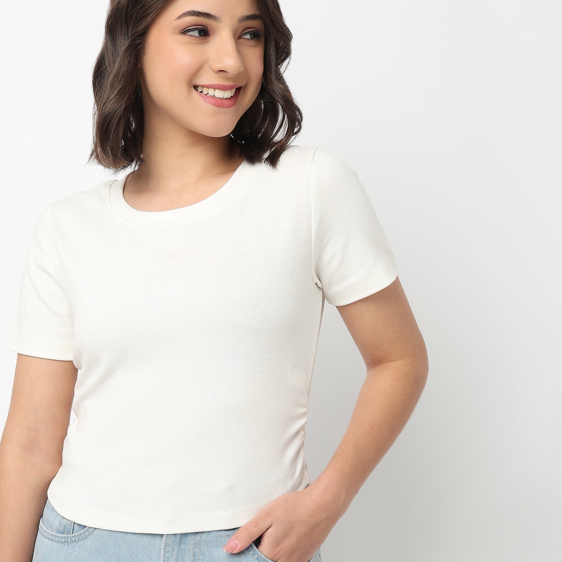 Cropped Side Ruched T-Shirt