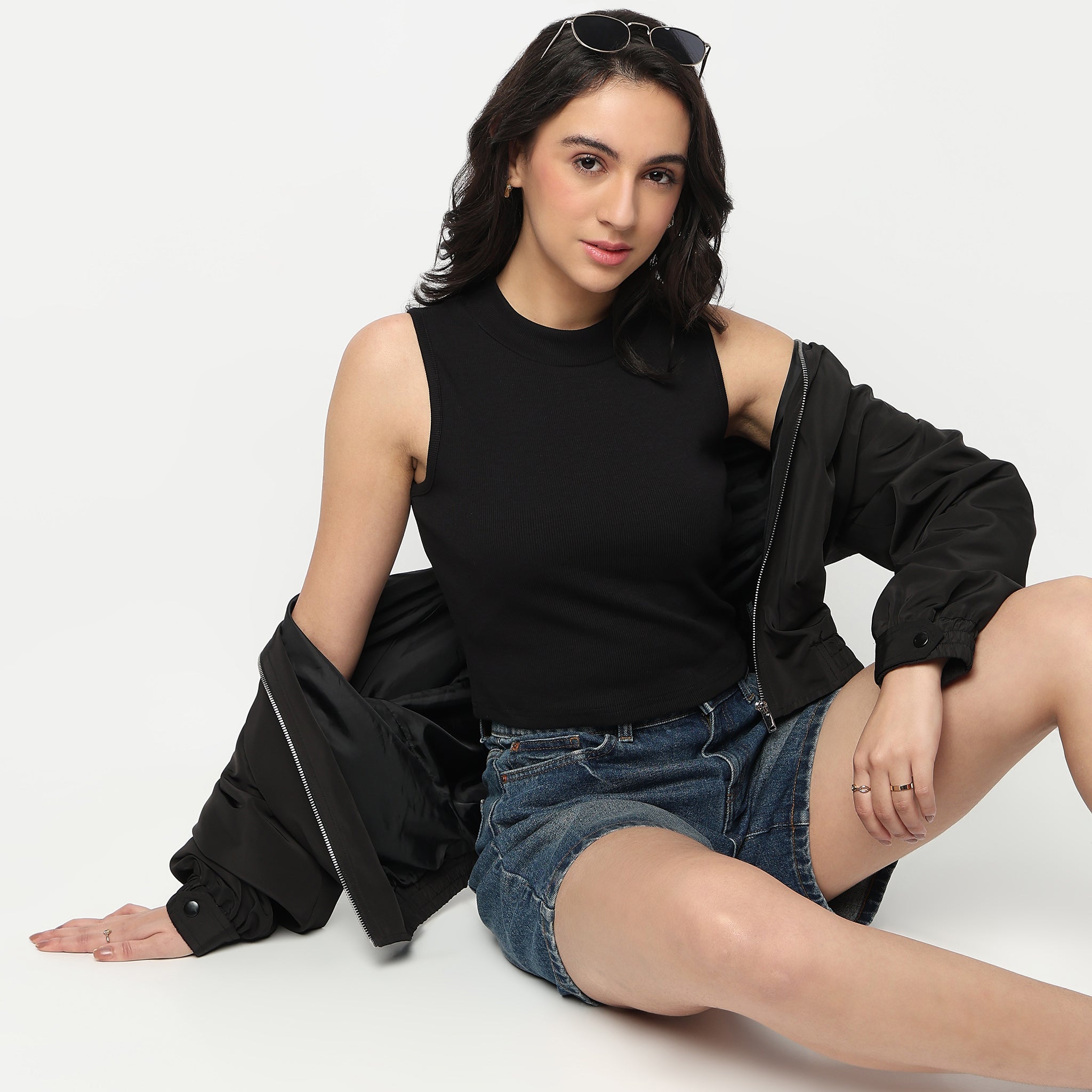 Mock Turtle Neck Cropped T-Shirt