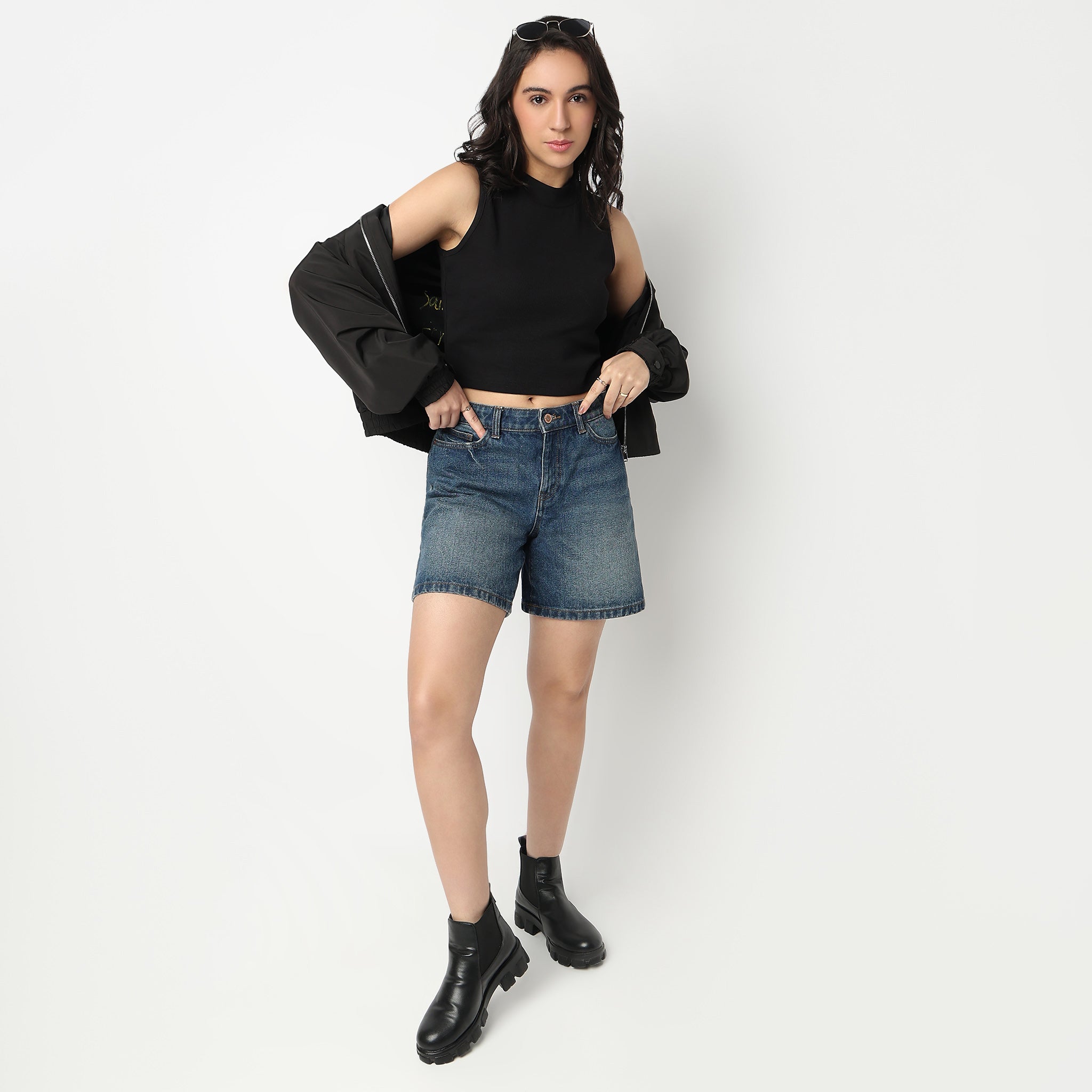 Mock Turtle Neck Cropped T-Shirt