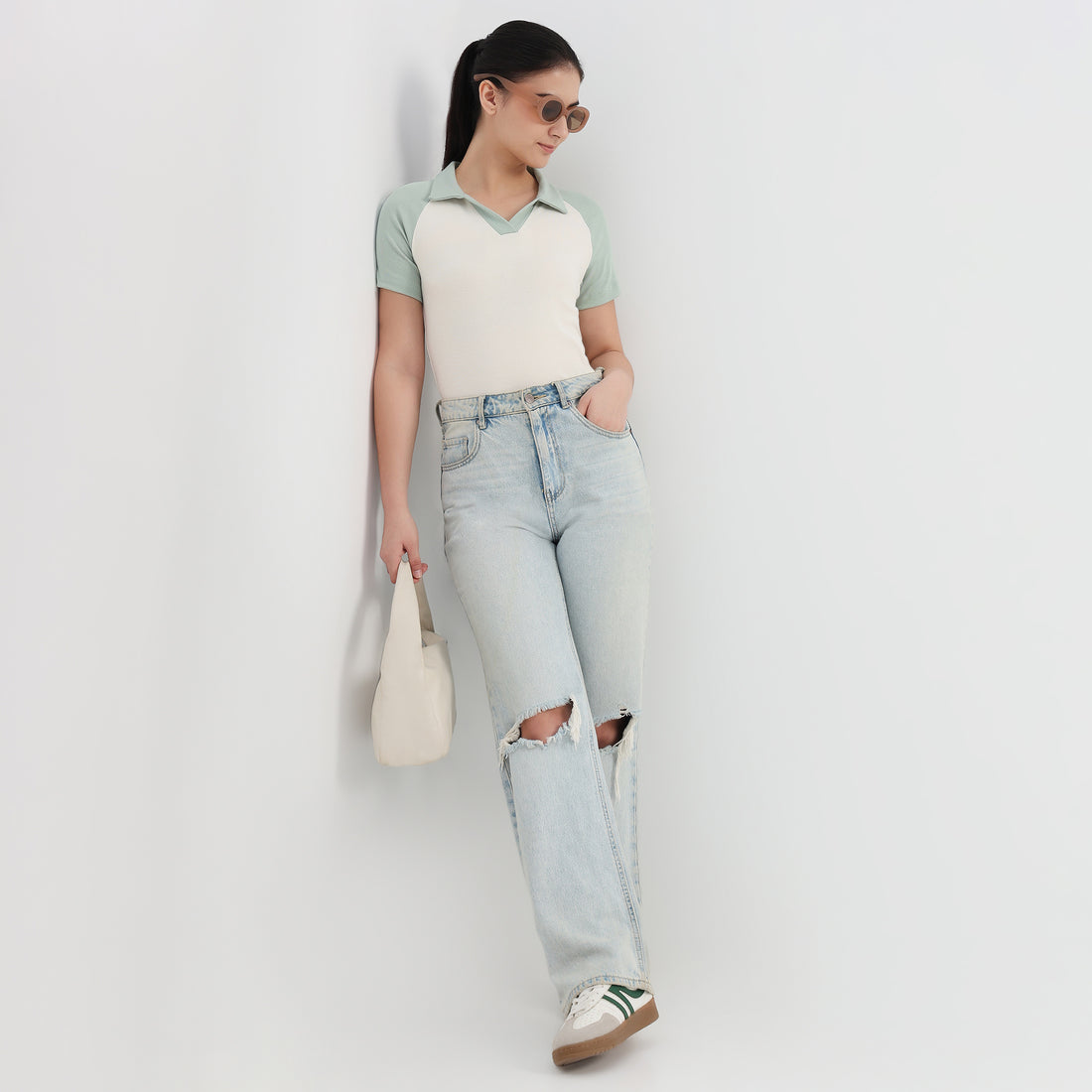 Solid Slim Fit Crop T-Shirt