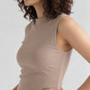 Knitted Solid Sleeveless Crop T-Shirt