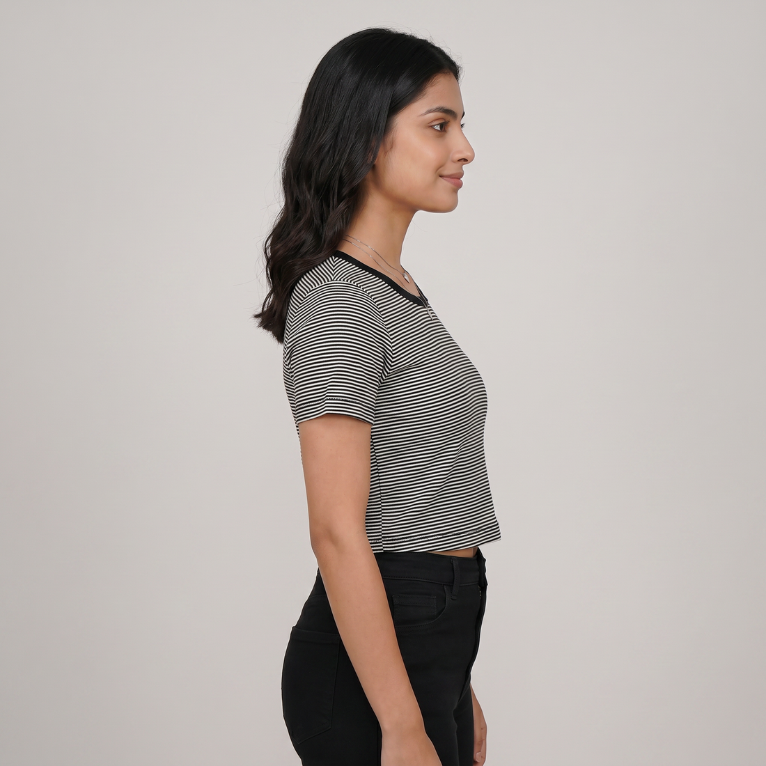 Striped Slim Fit Cropped T-Shirt