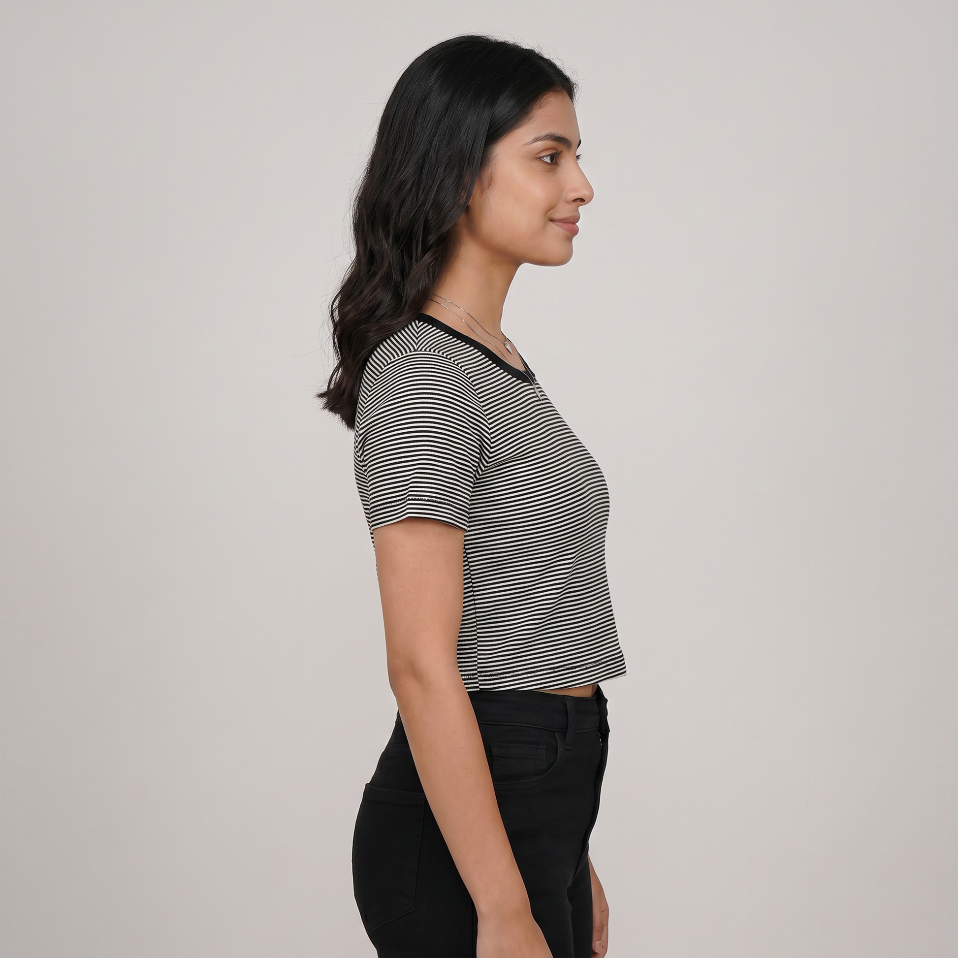 Striped Slim Fit Cropped T-Shirt