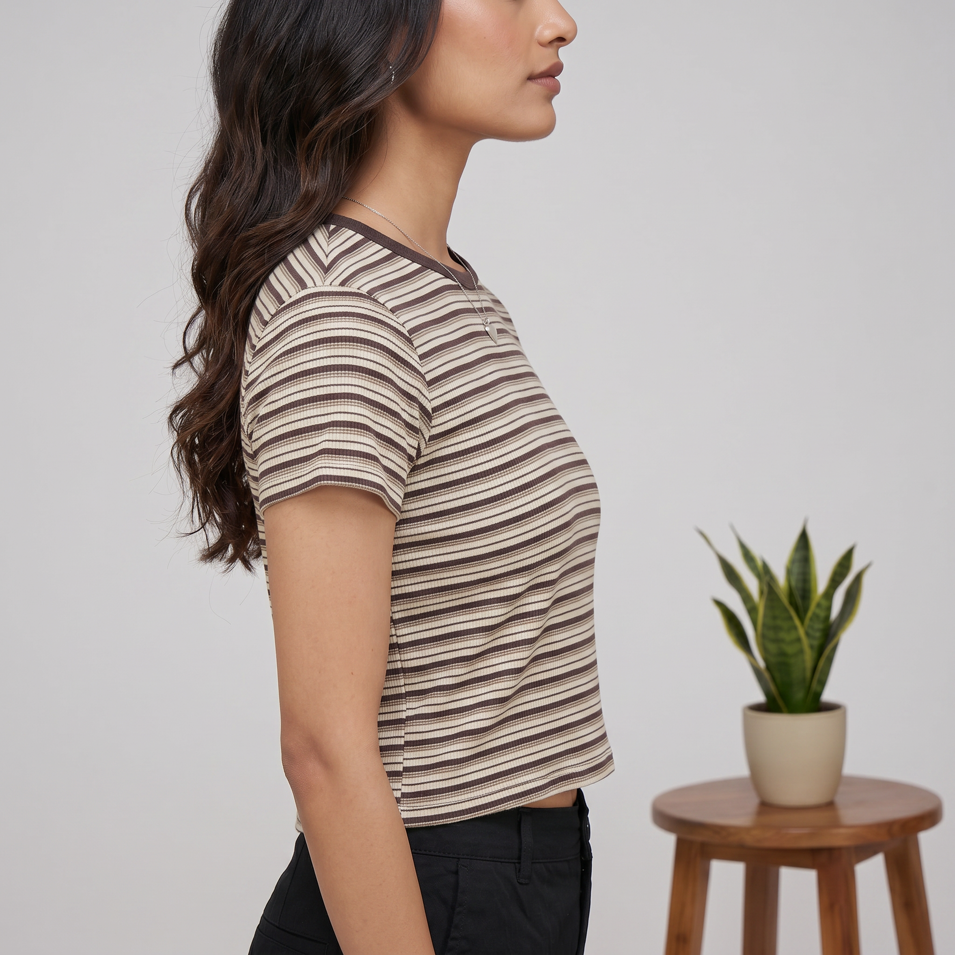 Striped Slim Fit Crop T-Shirt
