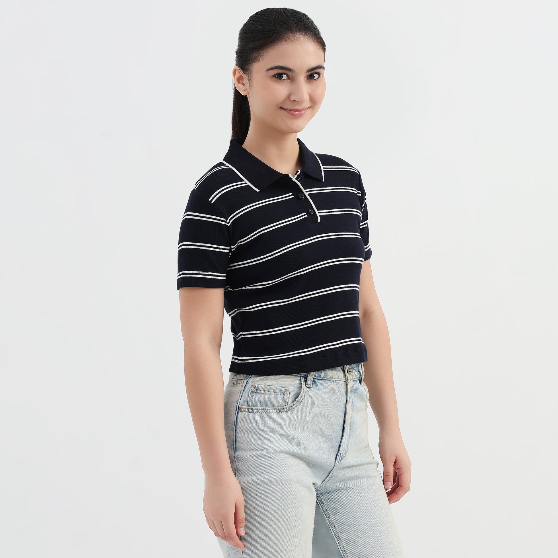 Striped Slim Fit Crop T-Shirt