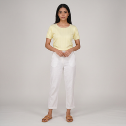Knit Solid Slim Fit Cropped T-Shirt