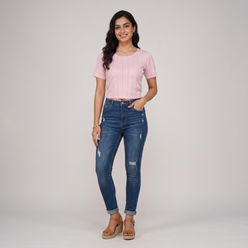 Knit Solid Slim Fit Cropped T-Shirt