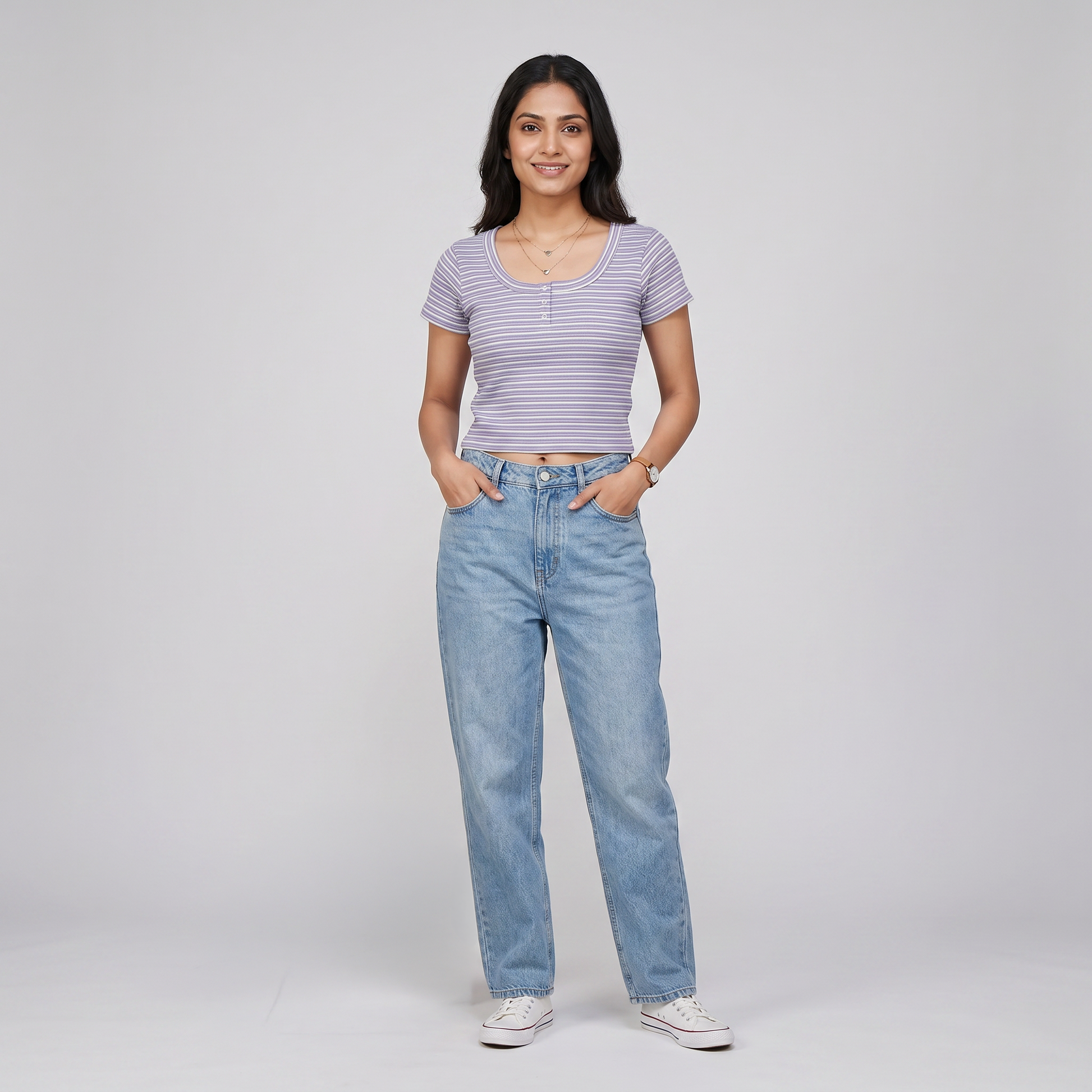 Striped Slim Fit Crop T-Shirt
