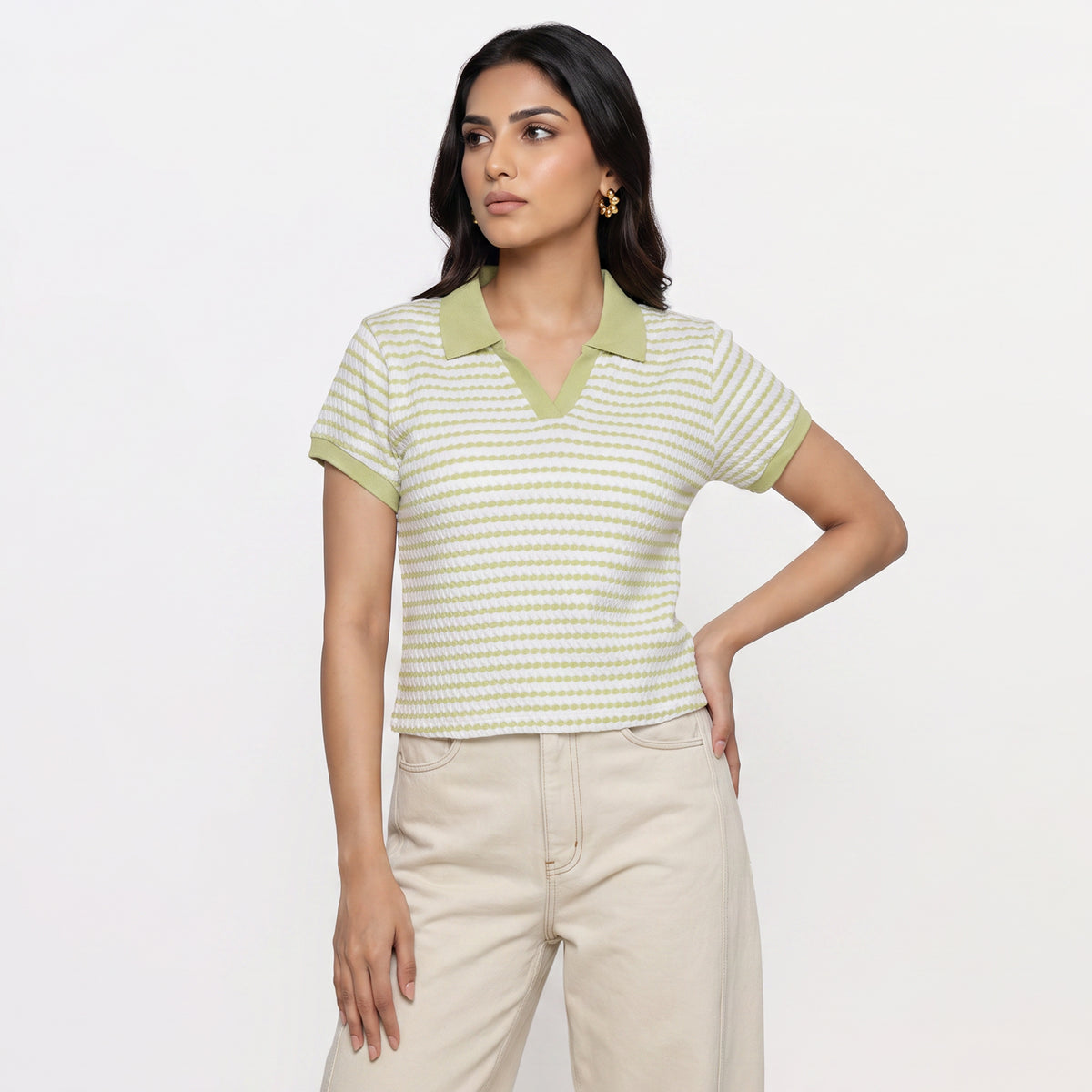 Striped Cropped Polo T-Shirt