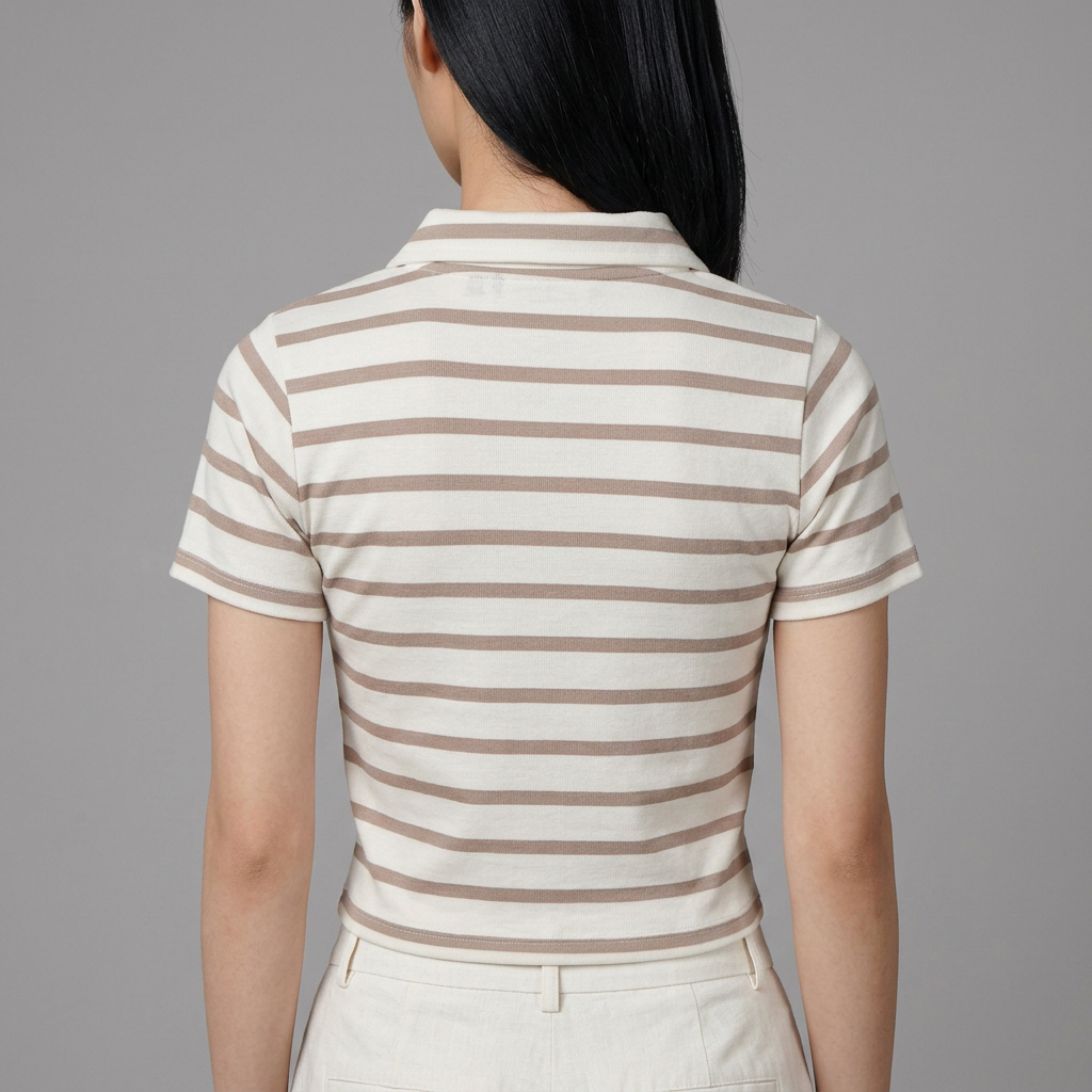 Striped Cropped Polo T-Shirt