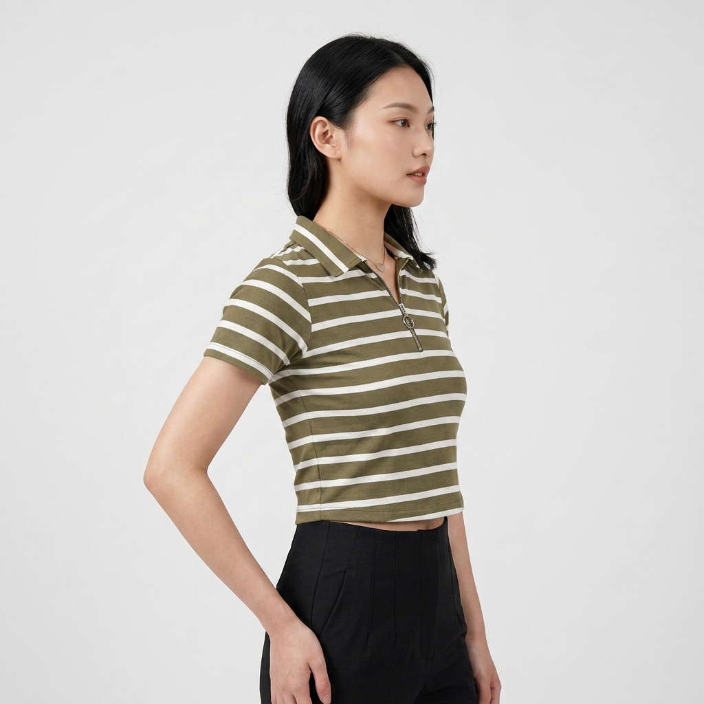 Striped Cropped Polo T-Shirt