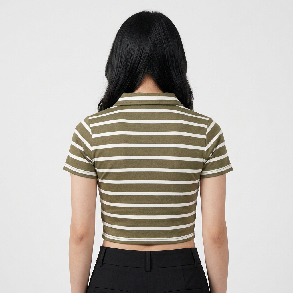 Striped Cropped Polo T-Shirt