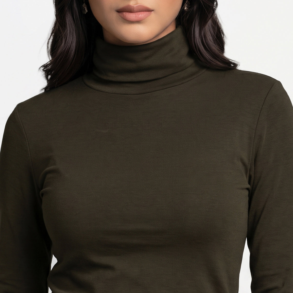 Solid Mock Turtle Neck Slim T-Shirt