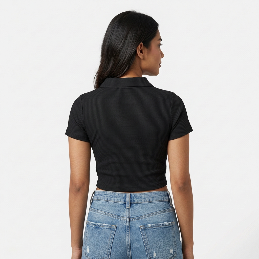 Solid Essential Tee Partial Zipper Opening