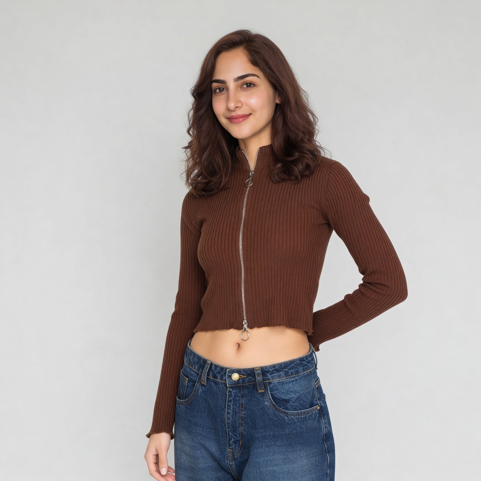 Structured Full Sleeve Flat Knit T-Shirt
