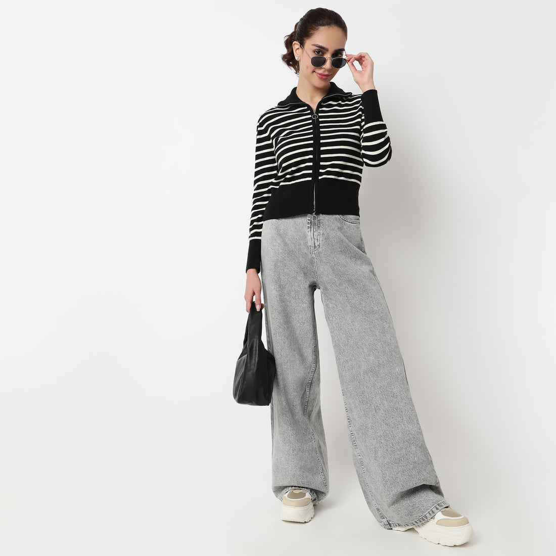 Striped Cropped Flat Knit Top