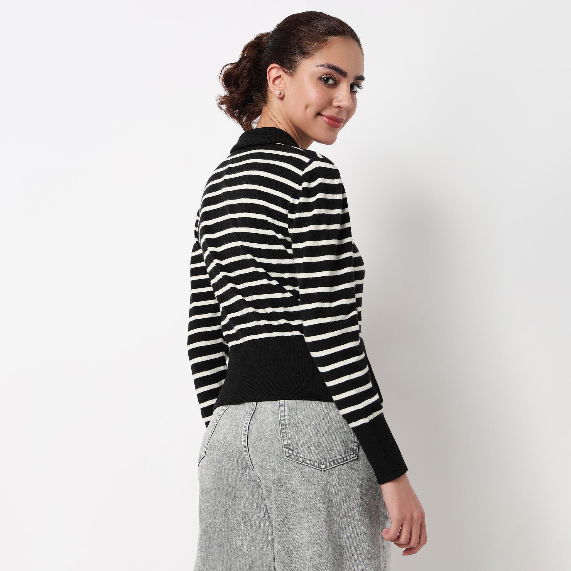 Striped Cropped Flat Knit Top