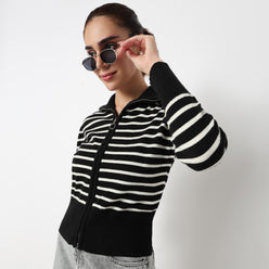 Striped Cropped Flat Knit Top
