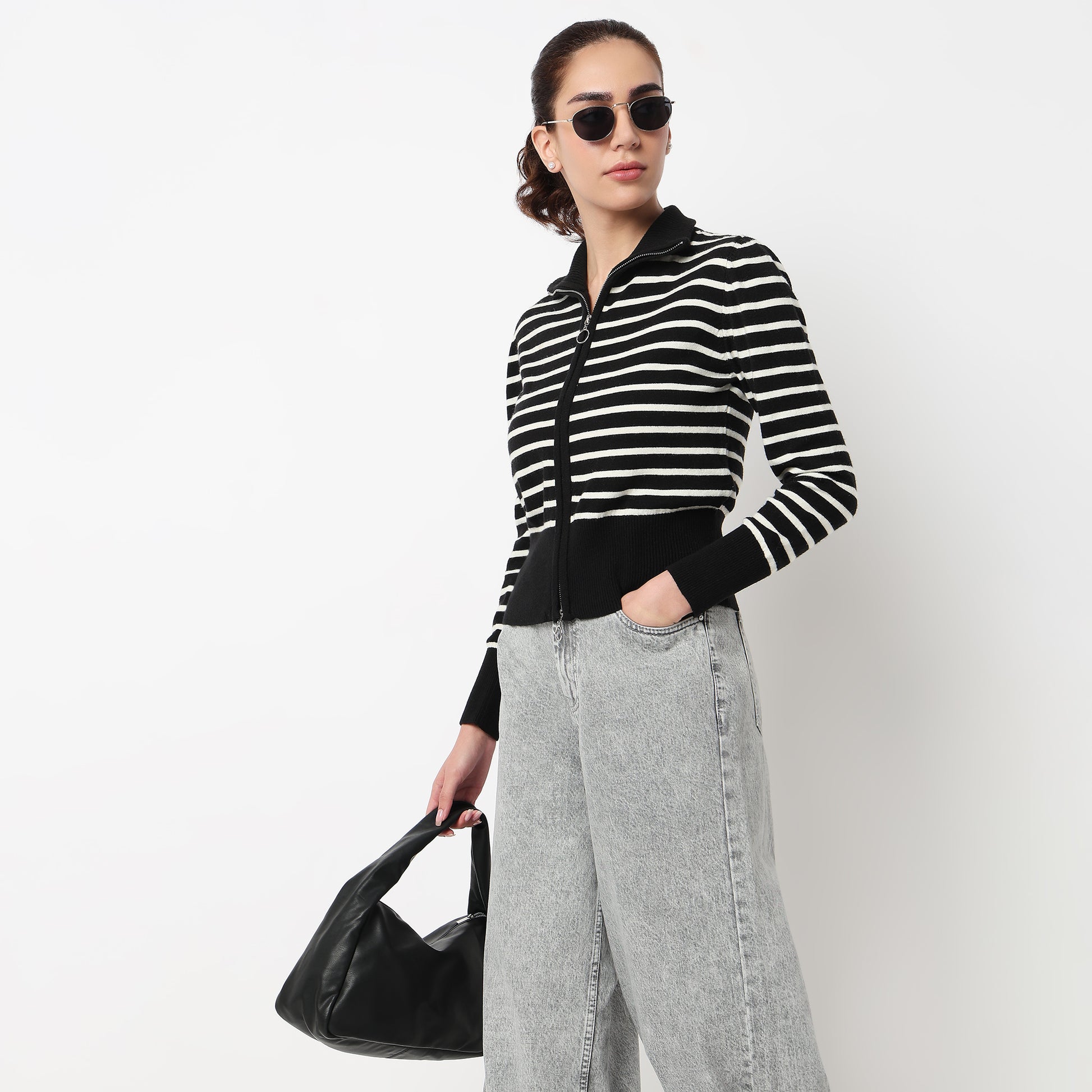 Striped Cropped Flat Knit Top