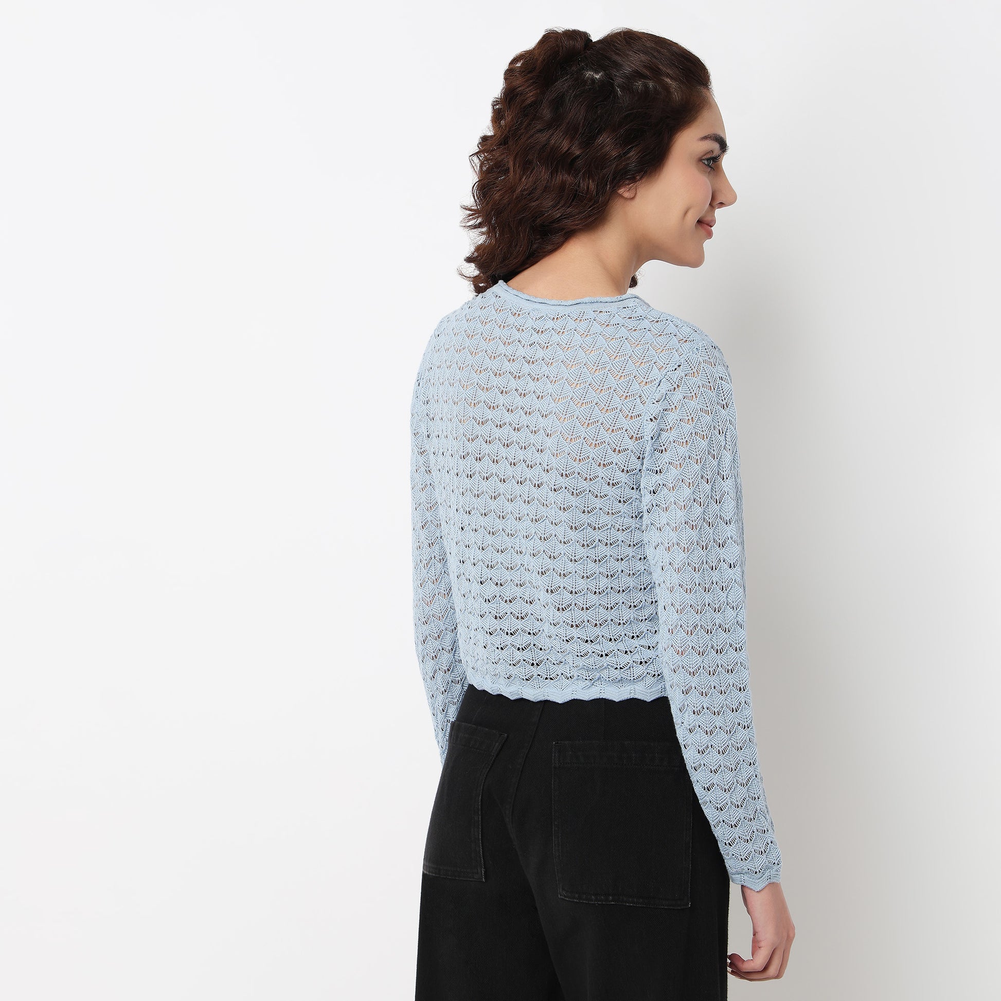 Cotton Full Sleeve Flatknit Top