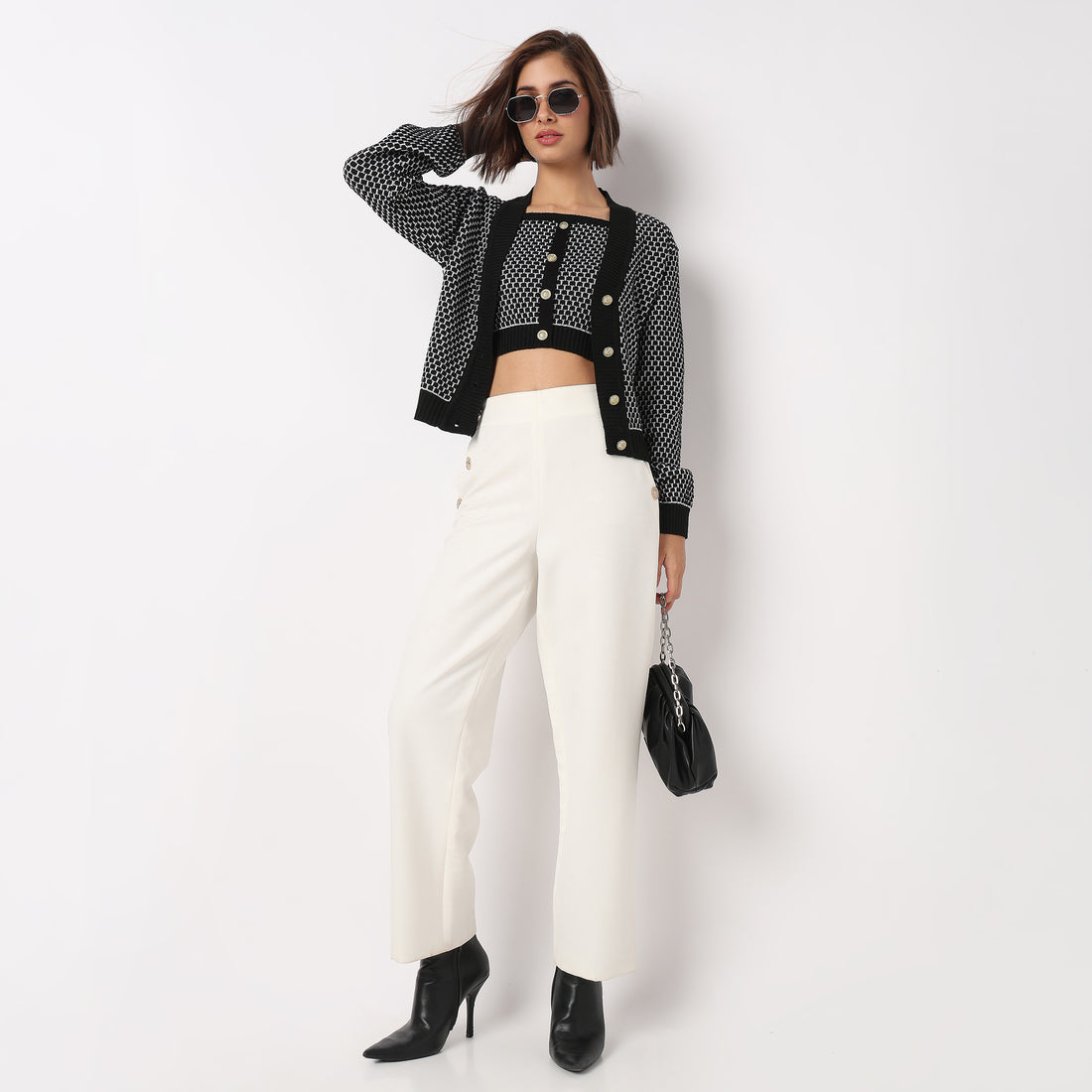 Jacquard V-Neck Top With Jacket