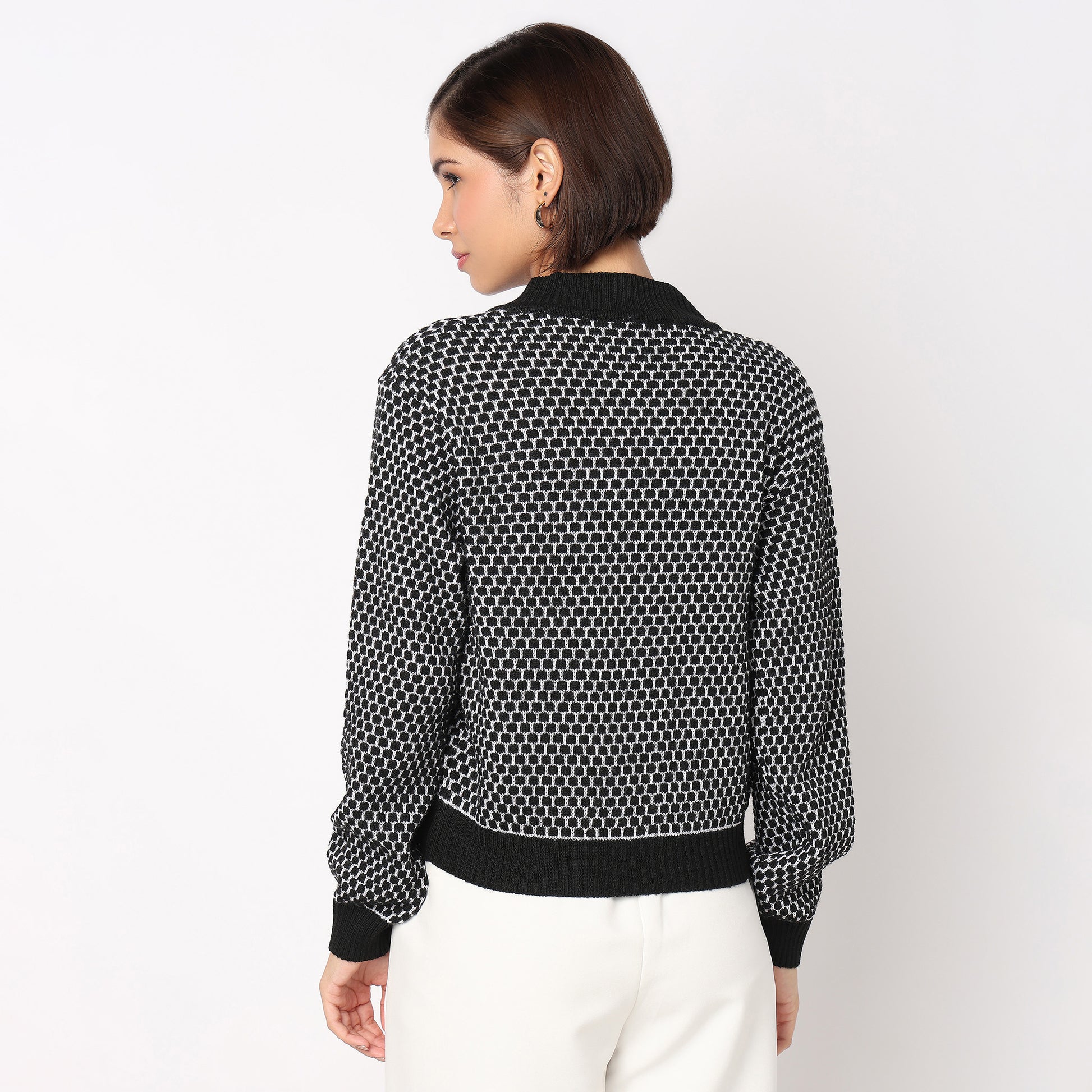 Jacquard V-Neck Top With Jacket