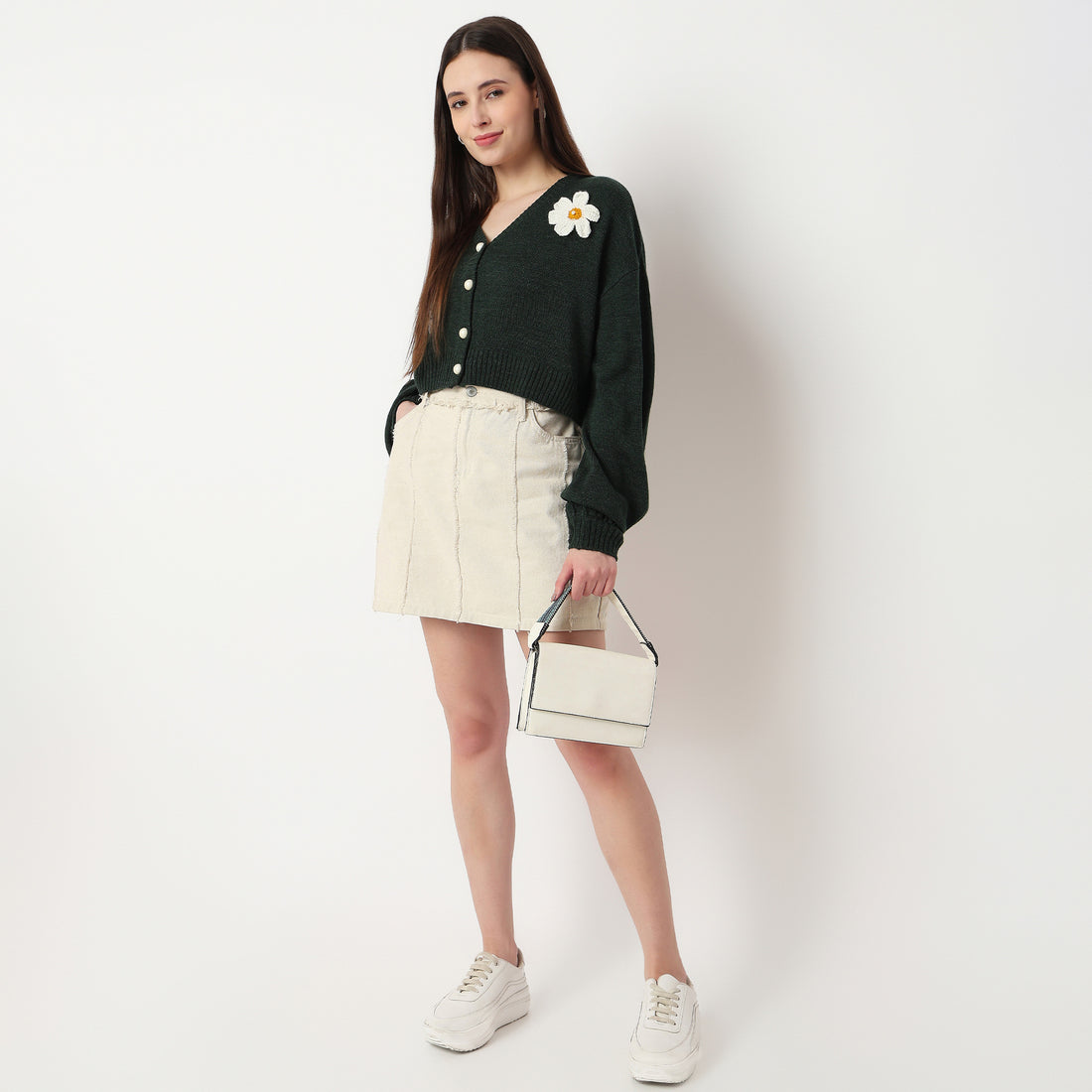 V-Neck Full Sleeve Flatknit Top