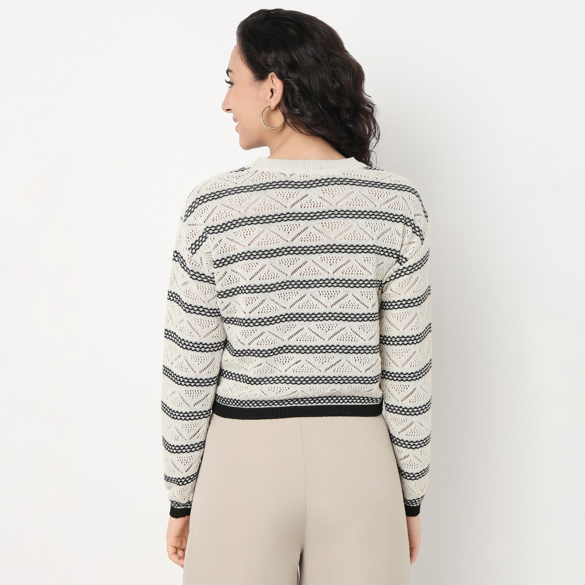 Order Now Women Striped Round Neck Regular Fit Casual Wear Flat Knits by Style Union