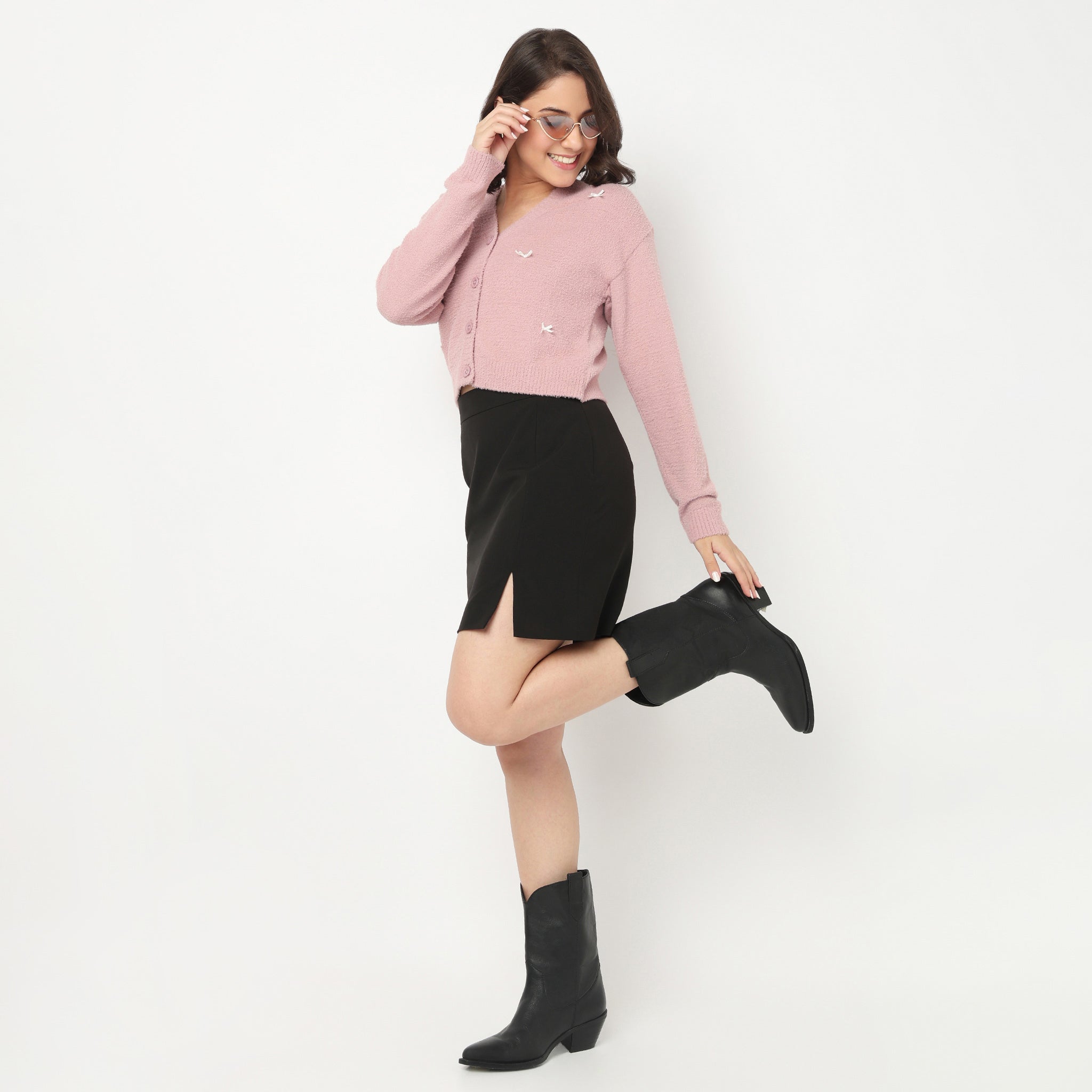 V-Neck Flat Knit Top