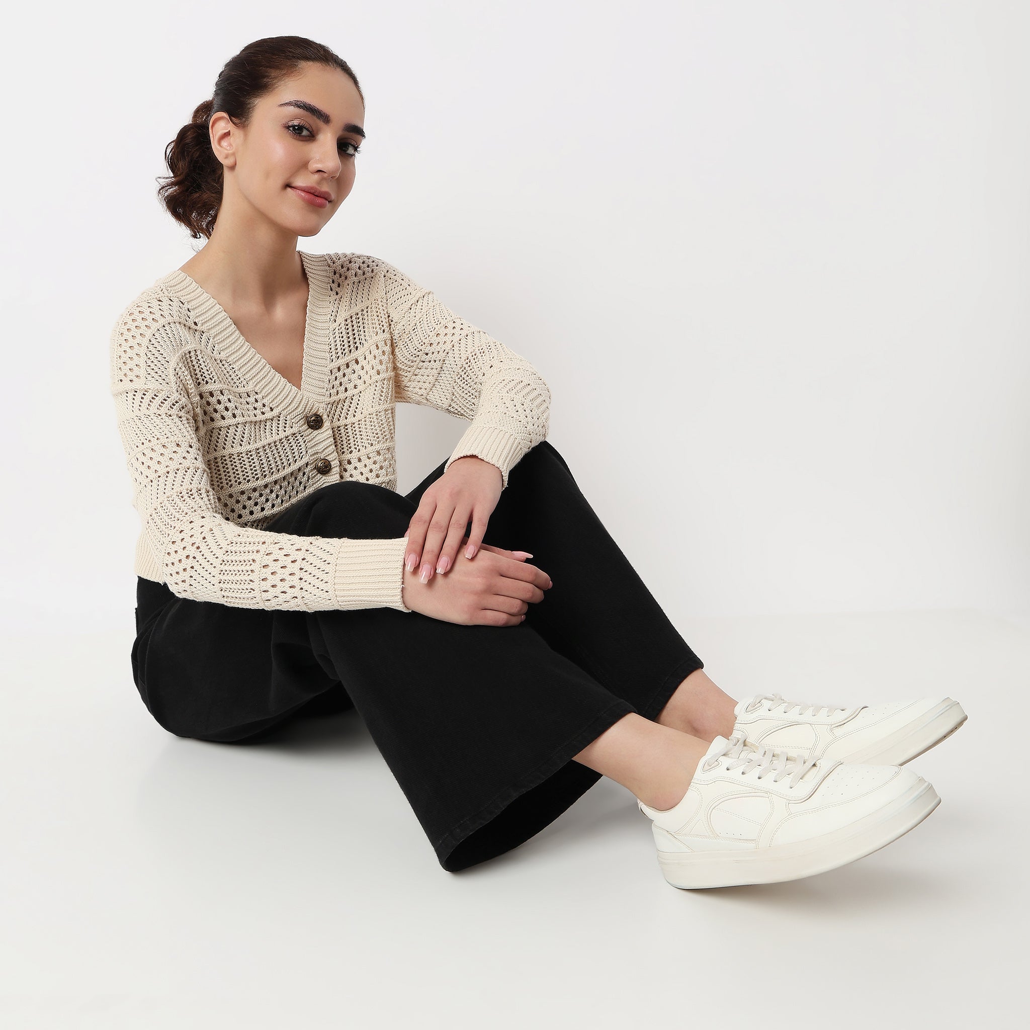 V-Neck Flat Knit Top