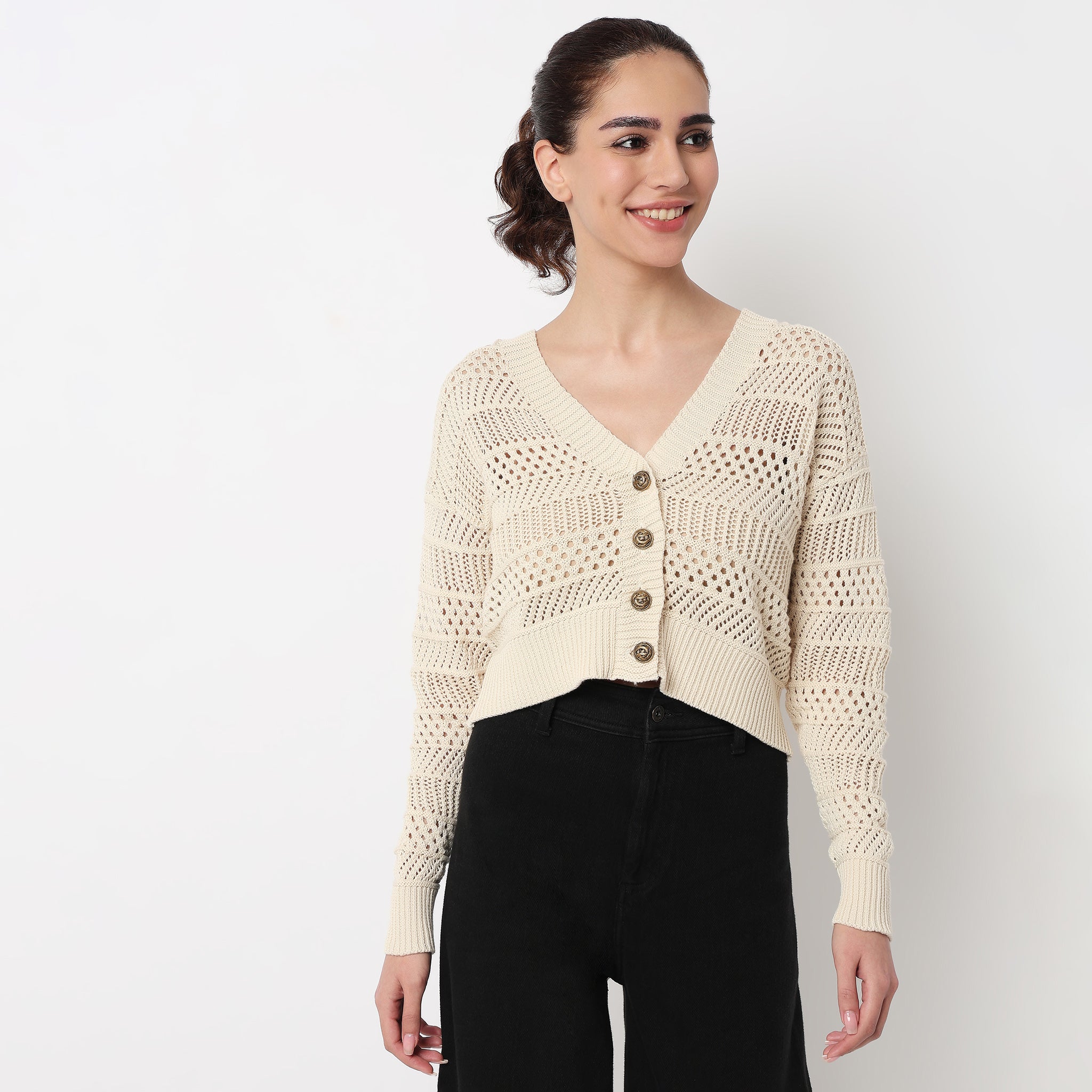 V-Neck Flat Knit Top