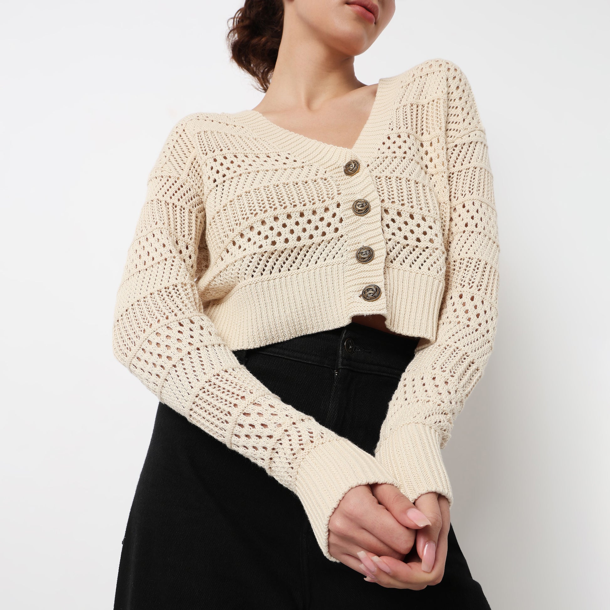 V-Neck Flat Knit Top