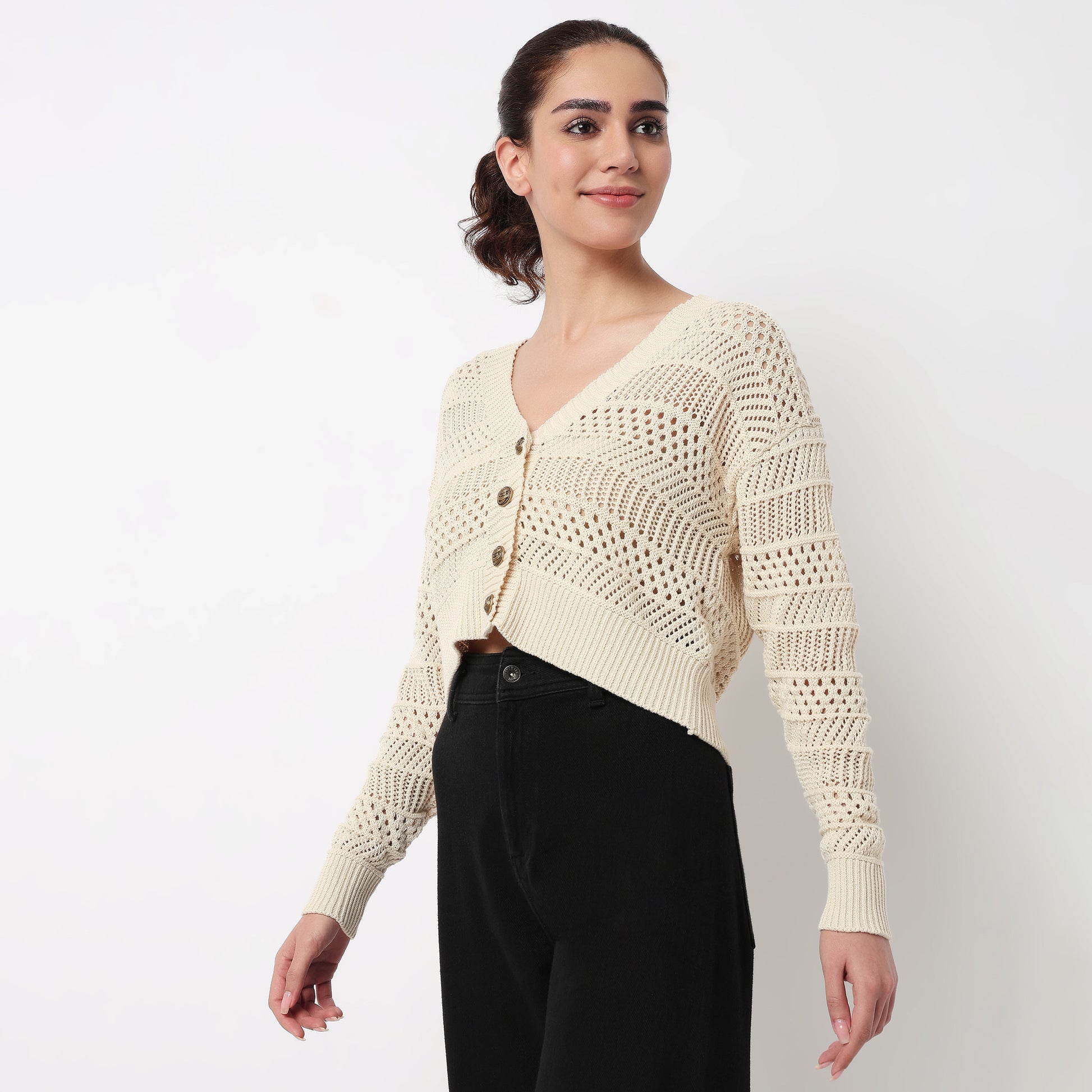 V-Neck Flat Knit Top