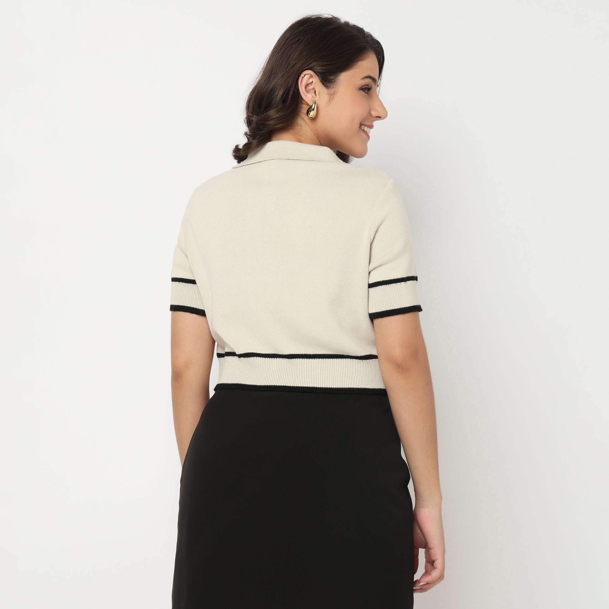 Structured Polo Flat Knit Crop T-Shirt